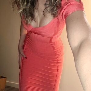 Herve Leger Vibrant Coral Mini Dress